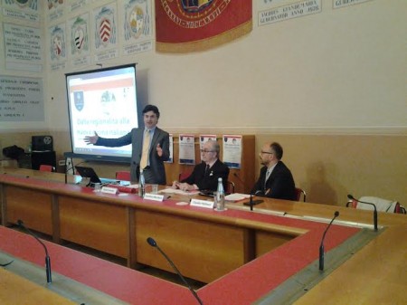 Lo Chef Gaultiero Marchesi con il rettore Falvio Corradini e il Pro Rettore Vicario Claudio Pettinari