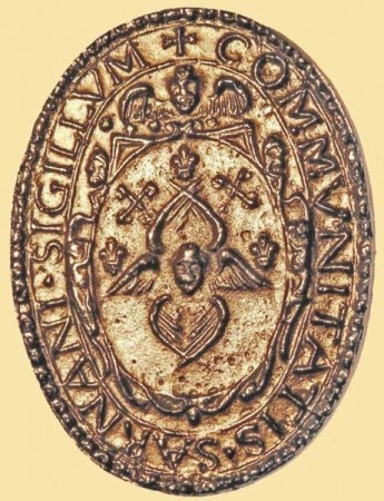 La riproduzione dell'originario sigillo di San Francesco per Sarnano, estratto da antichi atti di archivio.