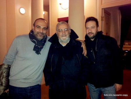 Da sinistra Gilberto Santini Direttore artistico Amat, il direttore dei TdC Alfredo Di Lupidio e Daniele Sepe dell'Amat