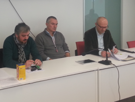 Un momento della conferenjza stampa dei sindacati
