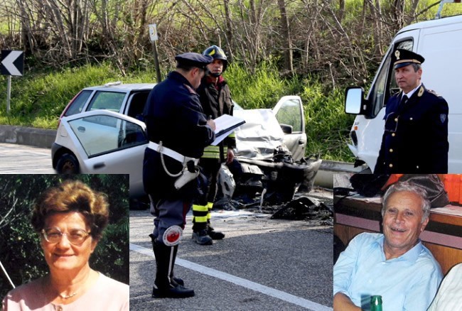 L'incidente mortale e in basso i due coniugi morti nello schianto
