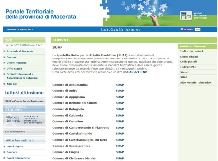 La sezione Suap del Sinp