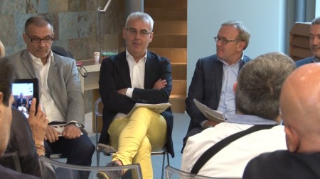 Il direttore Exit, Luciano Ramadori e i sindaci di Macerata e Treia Romano Carancini e Franco Capponi