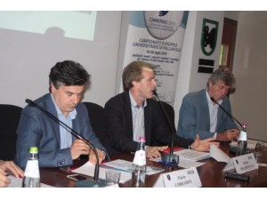 Corradini Belrdinelli Sturani, conf stampa campionati volley camerino