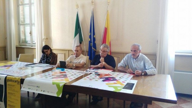 La conferenza stampa di questa mattina per la presentazione di Cartacanta da sinistra Cristina Crisoliti di marche best way, il sindaco Corvatta, Enrico Lattanzi e il vice sindaco Giulio Silenzi