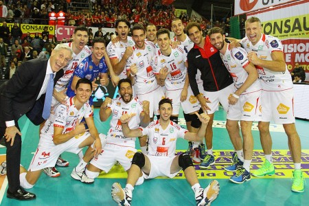 La gioia dei biancorossi per il successo di Perugia
