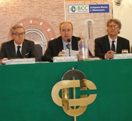 Giampiero Colacito, Sandro Palombini e Fabio Di Crescenzo, rispettivamente DG, Presidente e vice DG della bcc di Civitanova