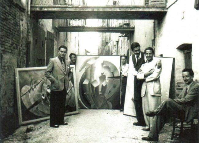 Macerata, 1938. Il gruppo futurista: Tano, Bravi, Buldorini, Monachesi, Massetani e Tombesi