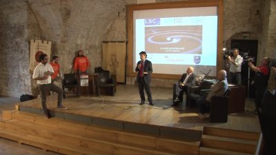 Il rettore Flavio Corradini introduce l'incontro nella Sala della Muta