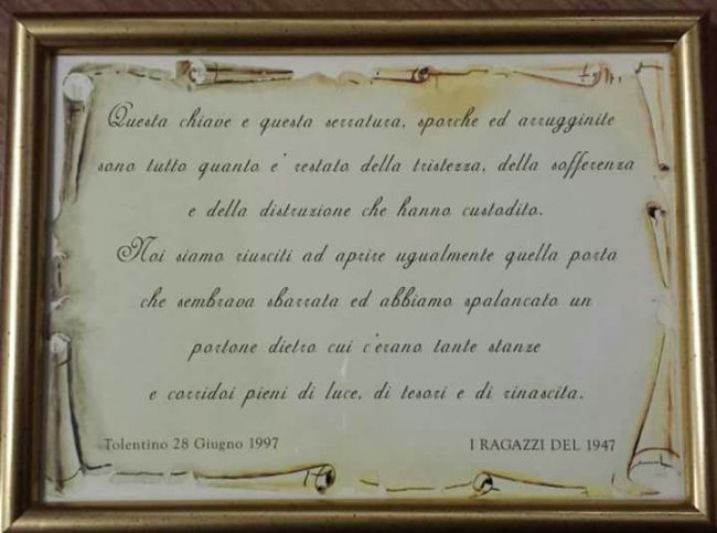 La targa dei tolentinati nati nel 47