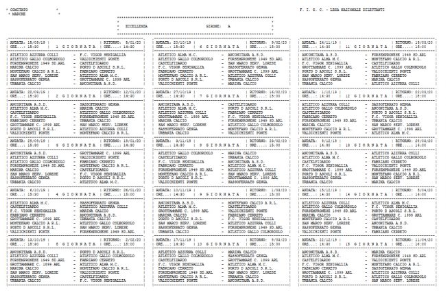 calendario di Eccellenza