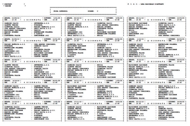calendario di Prima Categoria