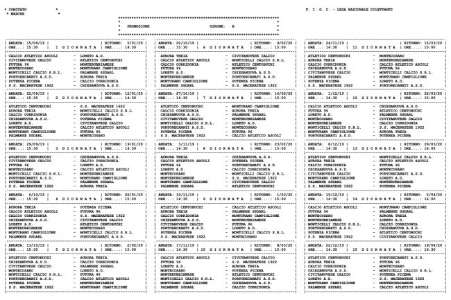 calendario di Promozione