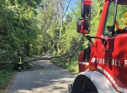 Forte vento, ramo centra auto di una coppia.  Cadute transenne nei cantieri,  gazebo e sdraio rovesciati (Foto)
