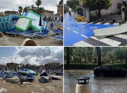 Tettoie precipitate, alberi caduti  e spiaggia devastata (Foto/Video)  Pioggia e vento mettono ko Civitanova