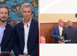 «Stemo a Citanò», la lite e i bodyguard:  a “DiMartedì” Luca e Paolo  sbeffeggiano la scena in aula