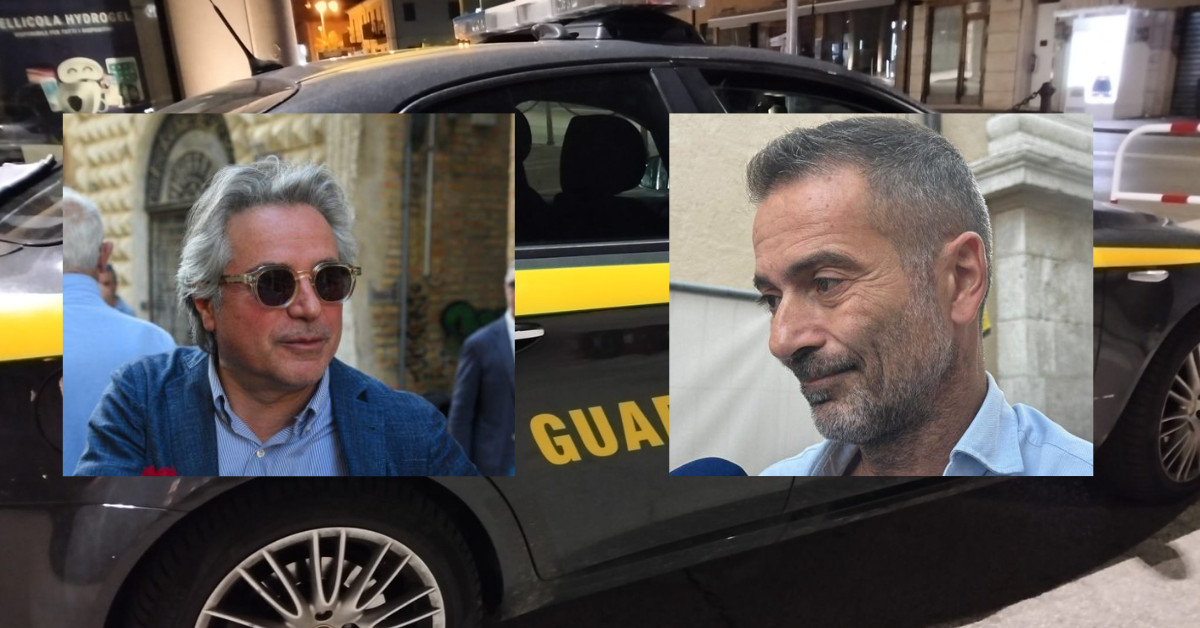 Composizione di ritratti e auto della Finanza pubblicata da Cronache Maceratesi